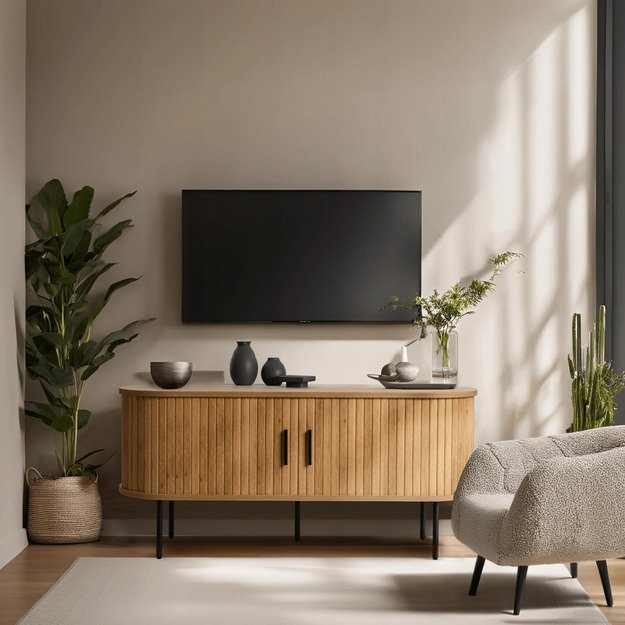 Rtv ir Trish TRISH dviejų durų televizoriaus spintelė svetainei, 120 cm, ąžuolo raštas, modernus