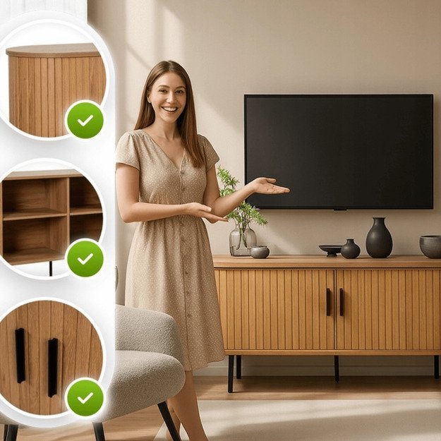 Rtv ir Trish TRISH dviejų durų televizoriaus spintelė svetainei, 120 cm, ąžuolo raštas, modernus 1