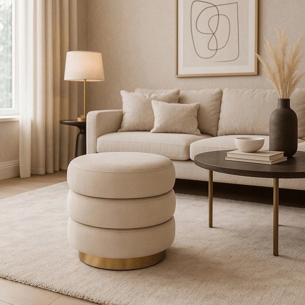 Aura Minkštas pufas AURA, kreminės spalvos, modernus 1