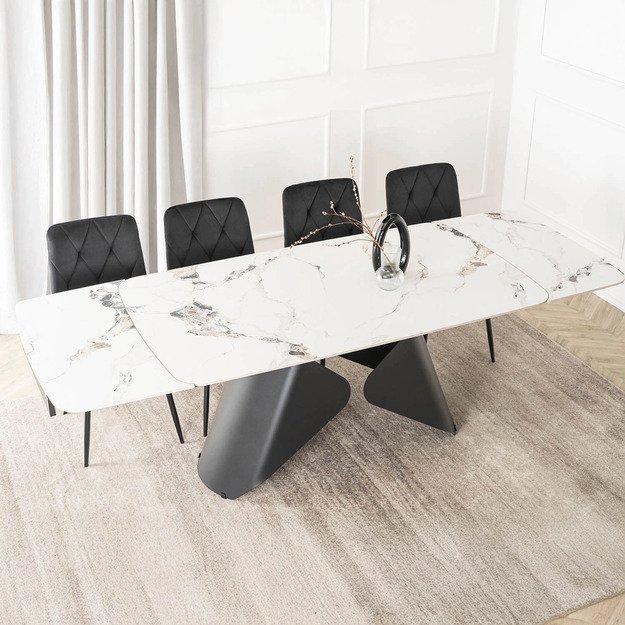 Verona VERONA stačiakampis ištraukiamas stalas, 160–240 cm, keramika, baltas marmuras/juoda, modernus