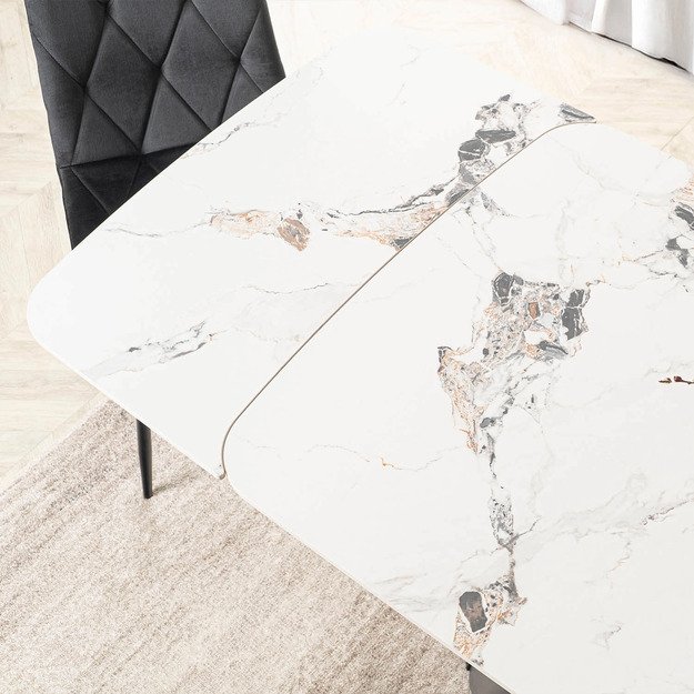 Verona VERONA stačiakampis ištraukiamas stalas, 160–240 cm, keramika, baltas marmuras/juoda, modernus 6