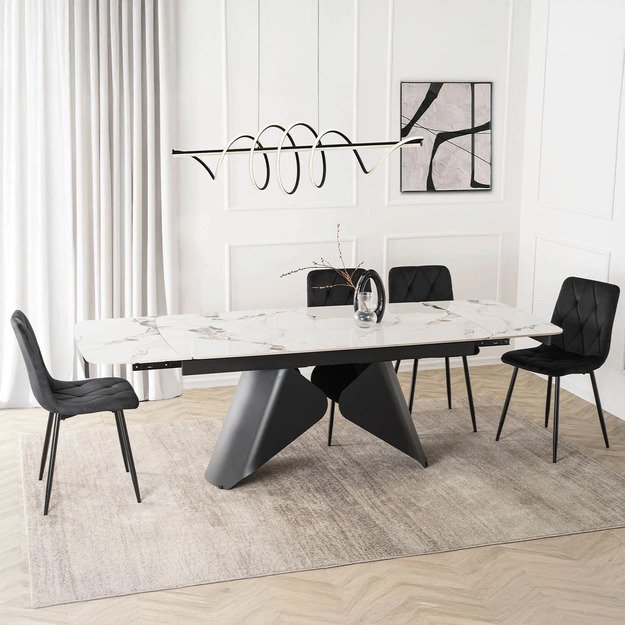 Verona VERONA stačiakampis ištraukiamas stalas, 160–240 cm, keramika, baltas marmuras/juoda, modernus 4