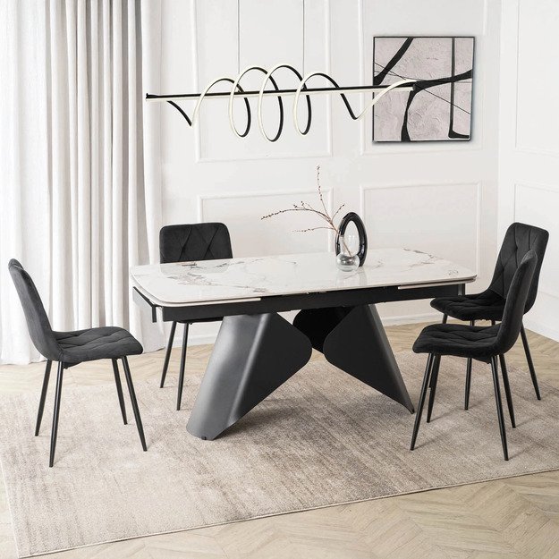 Verona VERONA stačiakampis ištraukiamas stalas, 160–240 cm, keramika, baltas marmuras/juoda, modernus 3