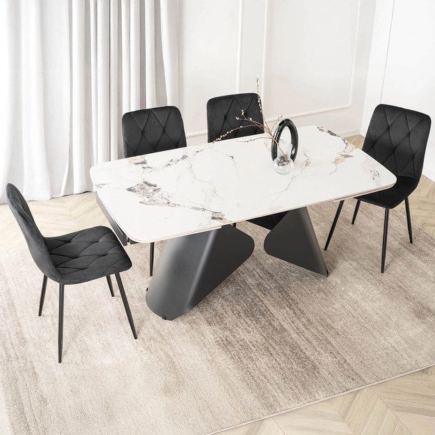 Verona VERONA stačiakampis ištraukiamas stalas, 160–240 cm, keramika, baltas marmuras/juoda, modernus 2