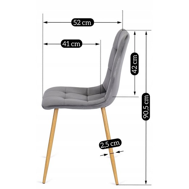 Fredis FREDY apmuštas valgomojo krėslas, pilkas, aksomas, modernus loftas 8