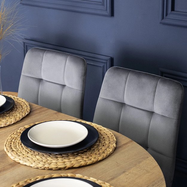 Fredis FREDY apmuštas valgomojo krėslas, pilkas, aksomas, modernus loftas 3