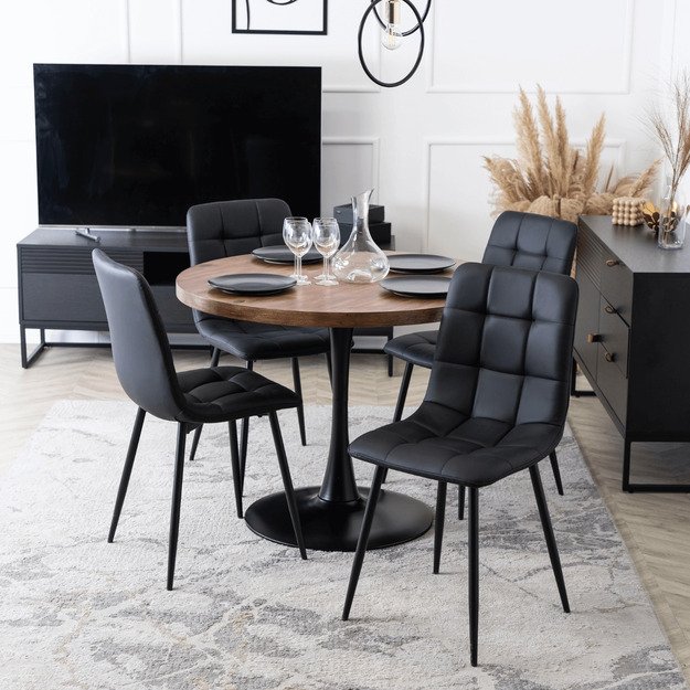 Lino LINO apvalus stalas, 100 cm, kaimiško ąžuolo/juodos spalvos, modernus loftas