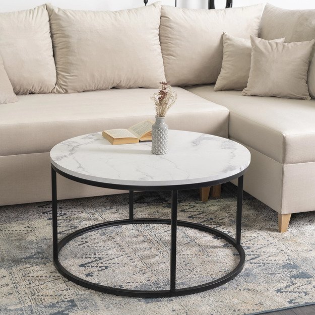 Conny Max CONNY MAX kavos staliukas, 80 cm, baltas marmuras/juodas, modernus žavesys 2