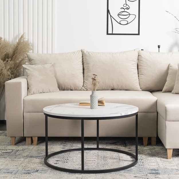 Conny Max CONNY MAX kavos staliukas, 80 cm, baltas marmuras/juodas, modernus žavesys