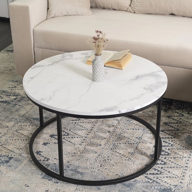 Conny Max CONNY MAX kavos staliukas, 80 cm, baltas marmuras/juodas, modernus žavesys 1