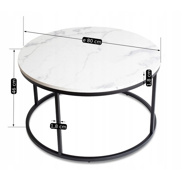 Conny Max CONNY MAX kavos staliukas, 80 cm, baltas marmuras/juodas, modernus žavesys 7