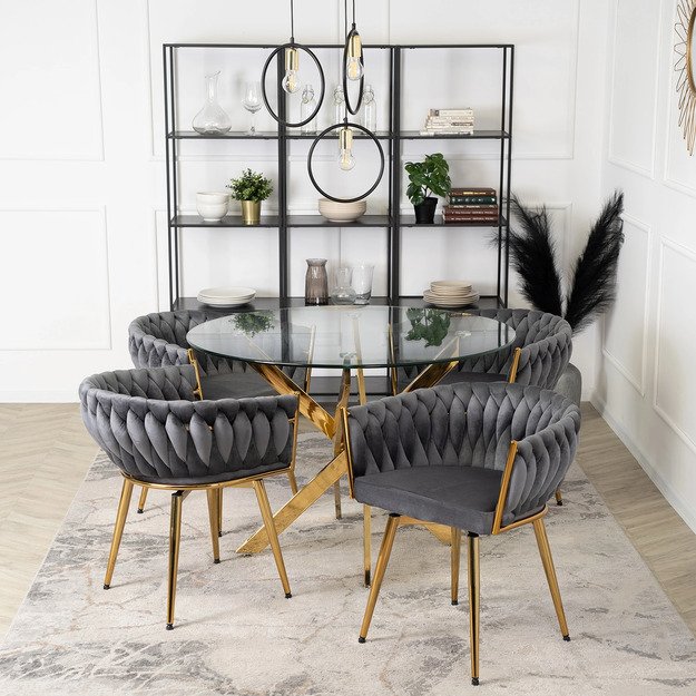 Rubi RUBI apmuštas besisukantis valgomojo krėslas pilko aksomo imitacijos tualetiniam staliukui, modernaus žavesio