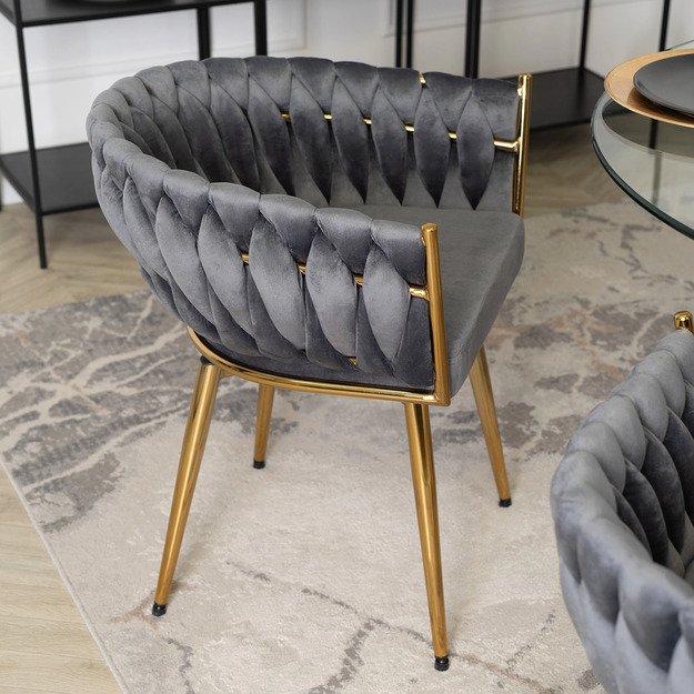 Rubi RUBI apmuštas besisukantis valgomojo krėslas pilko aksomo imitacijos tualetiniam staliukui, modernaus žavesio 3