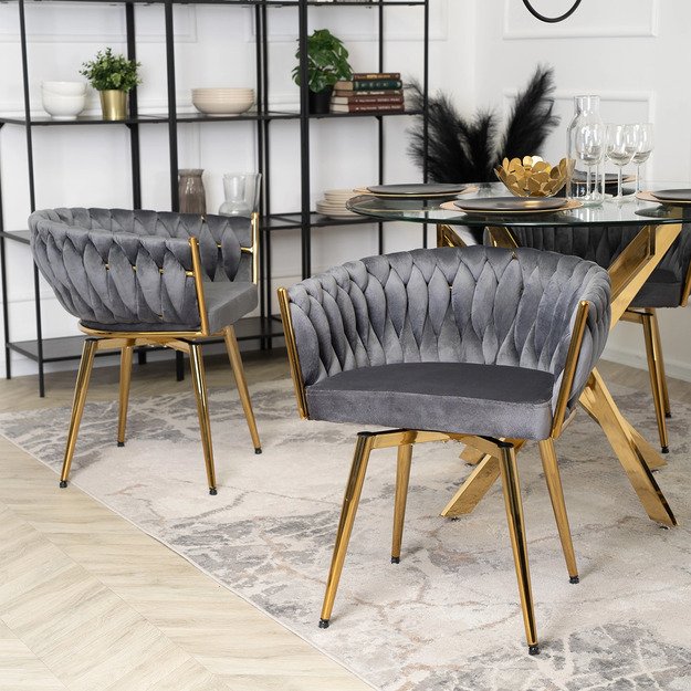 Rubi RUBI apmuštas besisukantis valgomojo krėslas pilko aksomo imitacijos tualetiniam staliukui, modernaus žavesio 2