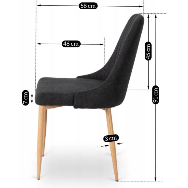 Turinas TORINO apmuštas valgomojo krėslas, juodas, modernus 10