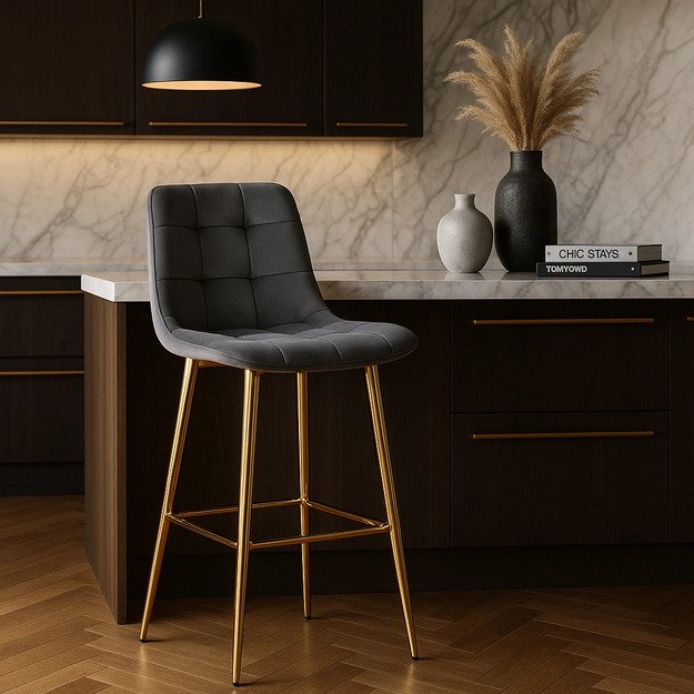 Arielė ARIEL apmuštas baro kėdė, pilkas aksomas, modernus žavesys