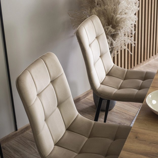 Peru Valgomojo kėdė, apmuštas, PERU, smėlio spalvos, aksominis, modernus loftas 6