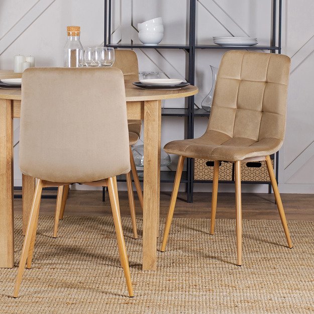 Fredis FREDY apmuštas valgomojo krėslas, smėlio spalvos, aksomas, modernus loftas 3