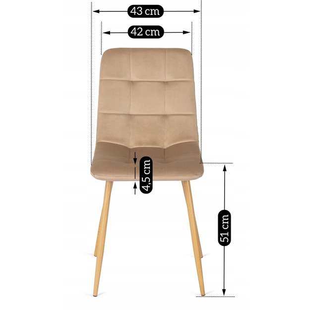 Fredis FREDY apmuštas valgomojo krėslas, smėlio spalvos, aksomas, modernus loftas 11