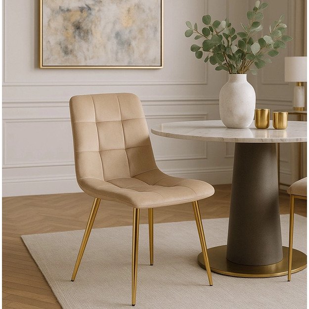 Jorkas YORK kreminės spalvos aksominis glamūrinis minkštas svetainės krėslas