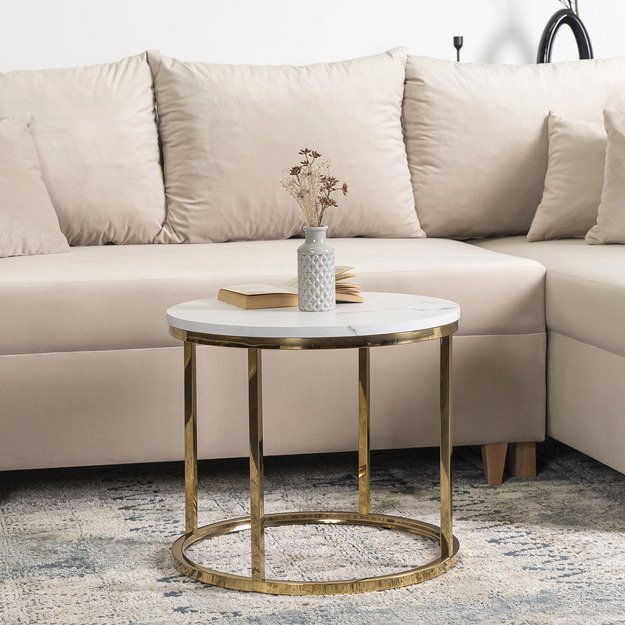 Uola CLIFF kavos staliukas, 53 cm, baltas marmuras/auksas, modernus žavesys