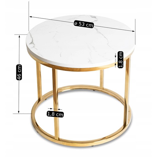 Uola CLIFF kavos staliukas, 53 cm, baltas marmuras/auksas, modernus žavesys 7