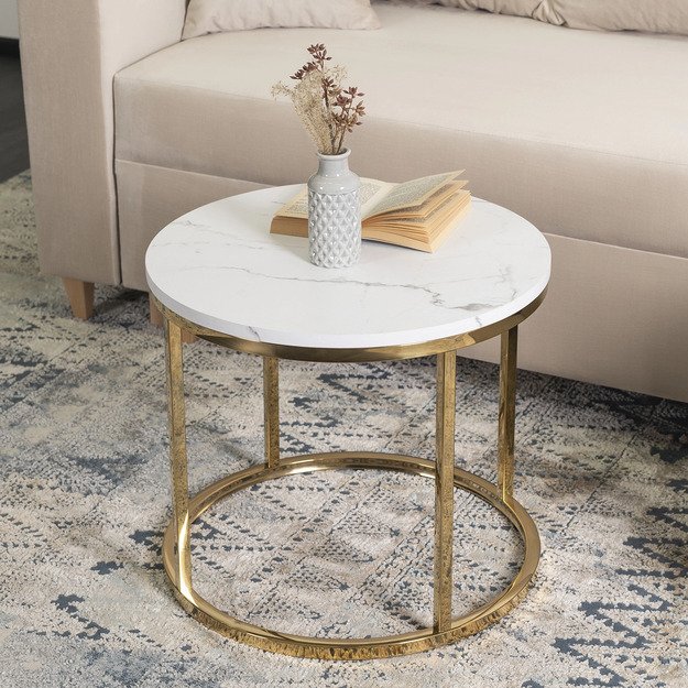 Uola CLIFF kavos staliukas, 53 cm, baltas marmuras/auksas, modernus žavesys 2