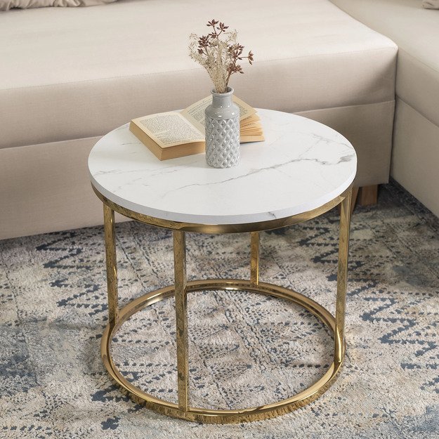 Uola CLIFF kavos staliukas, 53 cm, baltas marmuras/auksas, modernus žavesys 1