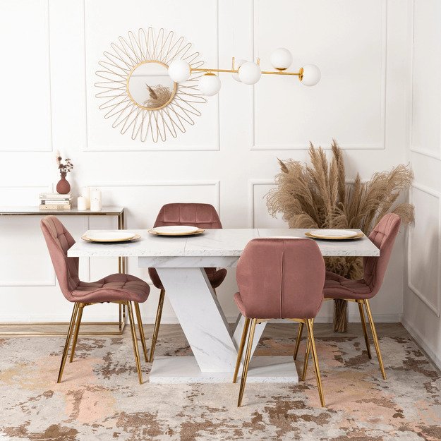 Clarkas CLARK stačiakampis ištraukiamas stalas, 120–160 cm, baltas marmuras, glamūringas 2