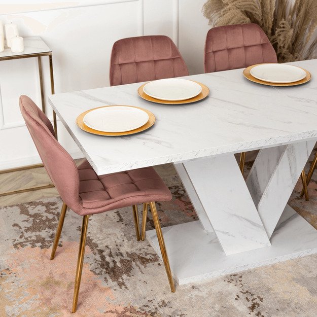 Clarkas CLARK stačiakampis ištraukiamas stalas, 120–160 cm, baltas marmuras, glamūringas 4