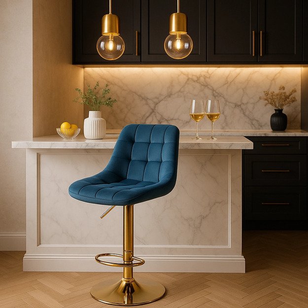 Arkosas ARCOS apmuštas baro kėdė, mėlynas aksomas, modernus žavesys