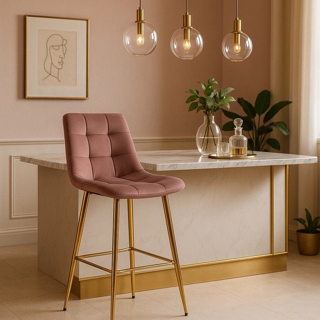 Arielė Apmuštas baro kėdė ARIEL, rožinis aksomas, modernus žavesys