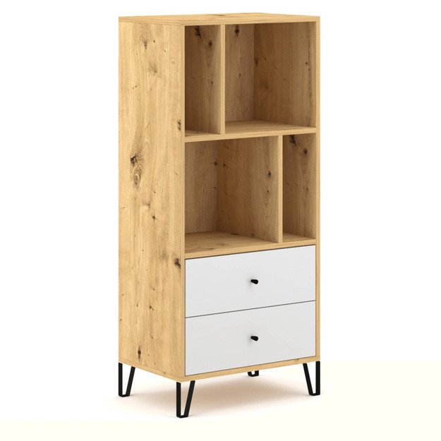 Bacardi BACARDI Artisan ąžuolo/baltos spalvos knygų lentyna su stalčiais moderniai svetainei 2