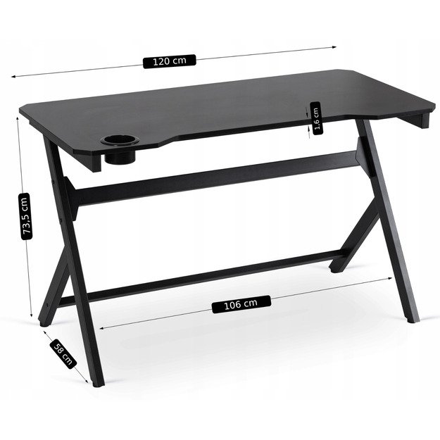 Juoda BLECK žaidimų stalas žaidėjams, 120 cm, juodas, modernus, lofto formos 7