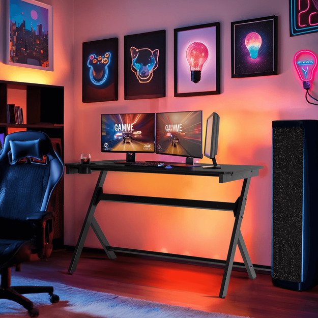 Juoda BLECK žaidimų stalas žaidėjams, 120 cm, juodas, modernus, lofto formos