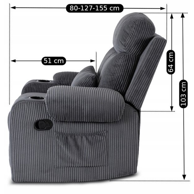 Torresas TORRES pilkas velveto modernus atlošiamas fotelis su pakoja 16