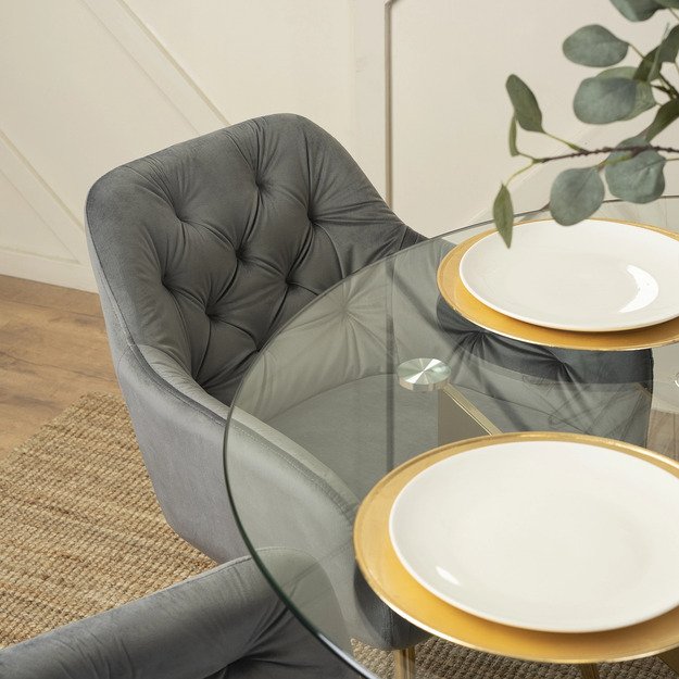 Rėja RAYA minkštas svetainės krėslas pilko aksomo spalvos, modernus žavesys 3