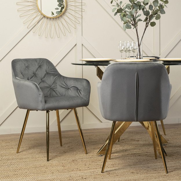 Rėja RAYA minkštas svetainės krėslas pilko aksomo spalvos, modernus žavesys 4