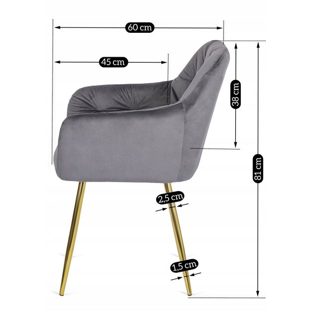 Rėja RAYA minkštas svetainės krėslas pilko aksomo spalvos, modernus žavesys 9