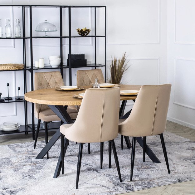 Lukas Apvalus išskleidžiamas stalas LUKAS, 100–250 cm, auksinio ąžuolo spalvos, modernus loftas