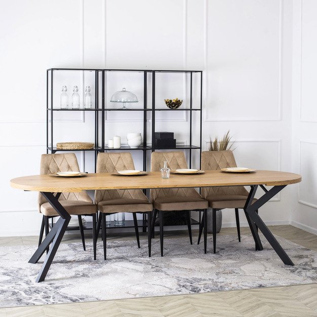 Lukas Apvalus išskleidžiamas stalas LUKAS, 100–250 cm, auksinio ąžuolo spalvos, modernus loftas 2