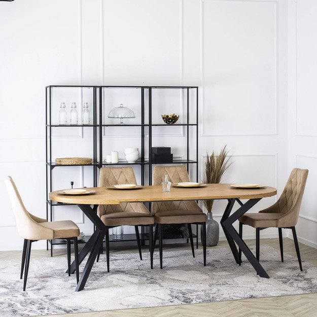 Lukas Apvalus išskleidžiamas stalas LUKAS, 100–250 cm, auksinio ąžuolo spalvos, modernus loftas 1