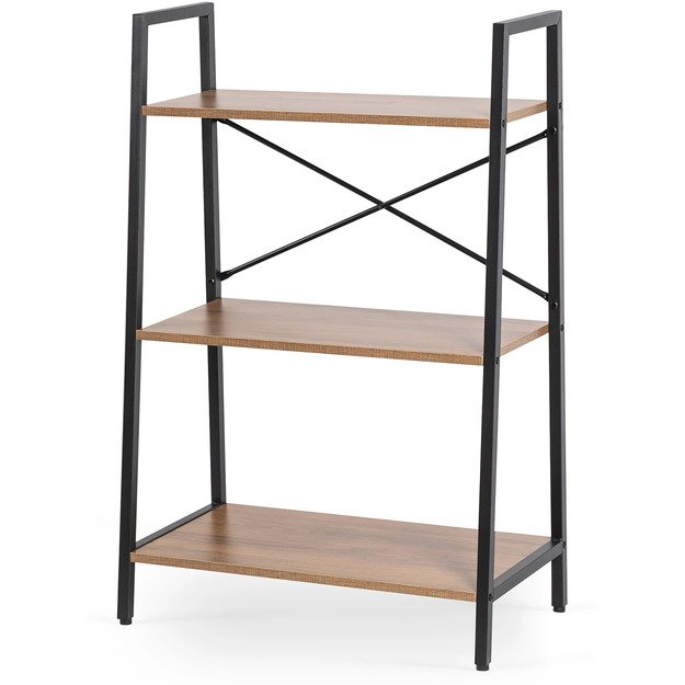 Vioras VIOR žema atvira lentyna svetainei, auksinio ąžuolo/juodos spalvos, žaislams, metalinis ąžuolo palėpės formos 7