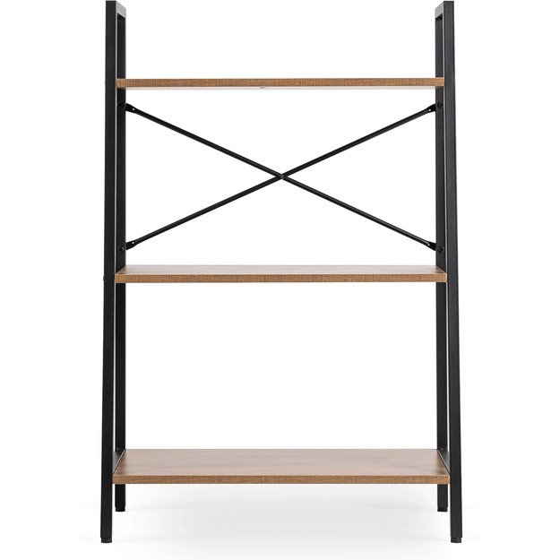 Vioras VIOR žema atvira lentyna svetainei, auksinio ąžuolo/juodos spalvos, žaislams, metalinis ąžuolo palėpės formos 6