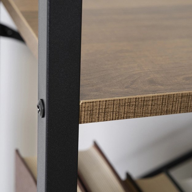 Vioras VIOR žema atvira lentyna svetainei, auksinio ąžuolo/juodos spalvos, žaislams, metalinis ąžuolo palėpės formos 4