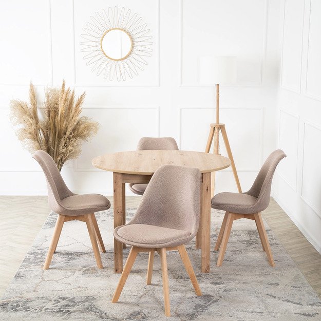 Nevelis NEVEL smėlio spalvos skandinaviško stiliaus apmuštas valgomojo krėslas