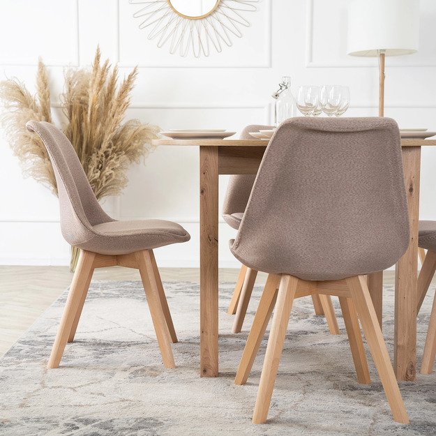 Nevelis NEVEL smėlio spalvos skandinaviško stiliaus apmuštas valgomojo krėslas 5