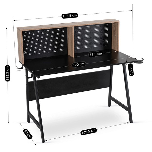 Ledas ICE žaidimų stalas su rankenomis žaidėjams, 138,5 cm, juodas/Sonoma ąžuolas, modernus lofto stiliaus 4