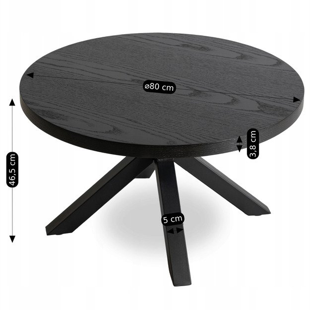 Linkolnas LINCOLN kavos staliukas, 80 cm, juodas, lofto stiliaus 4