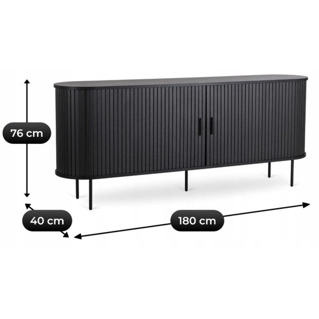 Triša TRISH stumdoma komoda svetainei, 180 cm, juoda, dviejų durų, grioveliai, moderni 11